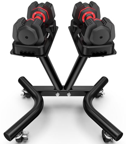 Dumbbell Rack Adjustable Dumbbell Stand with Lockable Wheels, Weight Rack with Safety Belt Dumbbell Storage Stand Holder for Home Gym