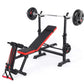 6-In-1 Adjustable Weight Bench Set Bench Press with Squat Barbell Rack/Removable Foot Catch/Rowing Set Ideal for Incline, Flat, Decline, and Sit up Full Body Exercise Equipment