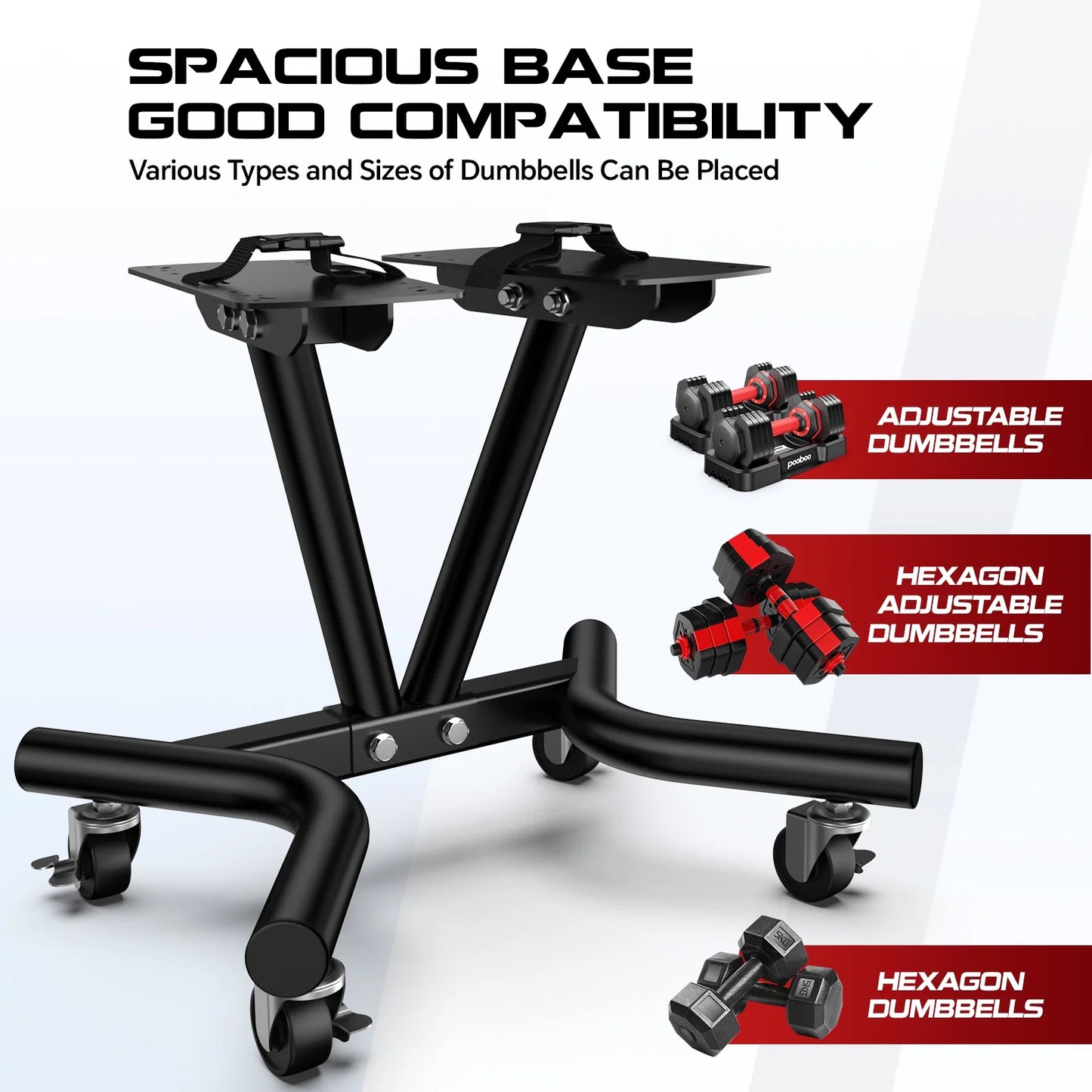 Dumbbell Rack Adjustable Dumbbell Stand with Lockable Wheels, Weight Rack with Safety Belt Dumbbell Storage Stand Holder for Home Gym
