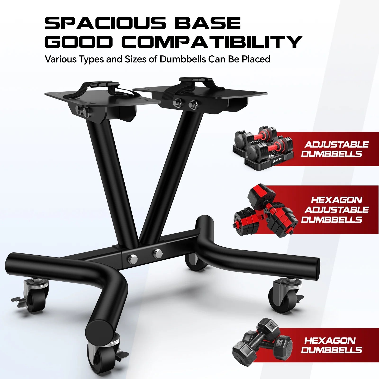 Dumbbell Rack Adjustable Dumbbell Stand with Lockable Wheels, Weight Rack with Safety Belt Dumbbell Storage Stand Holder for Home Gym