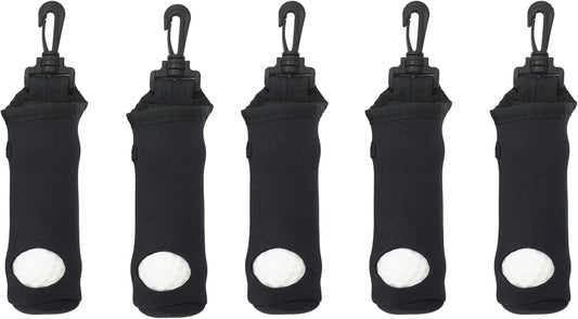 Golf Tee Holder Neoprene Golf Ball Carry Bag with Clip for Keychain, for 3 Balls and 3 Tees (5 Pieces)
