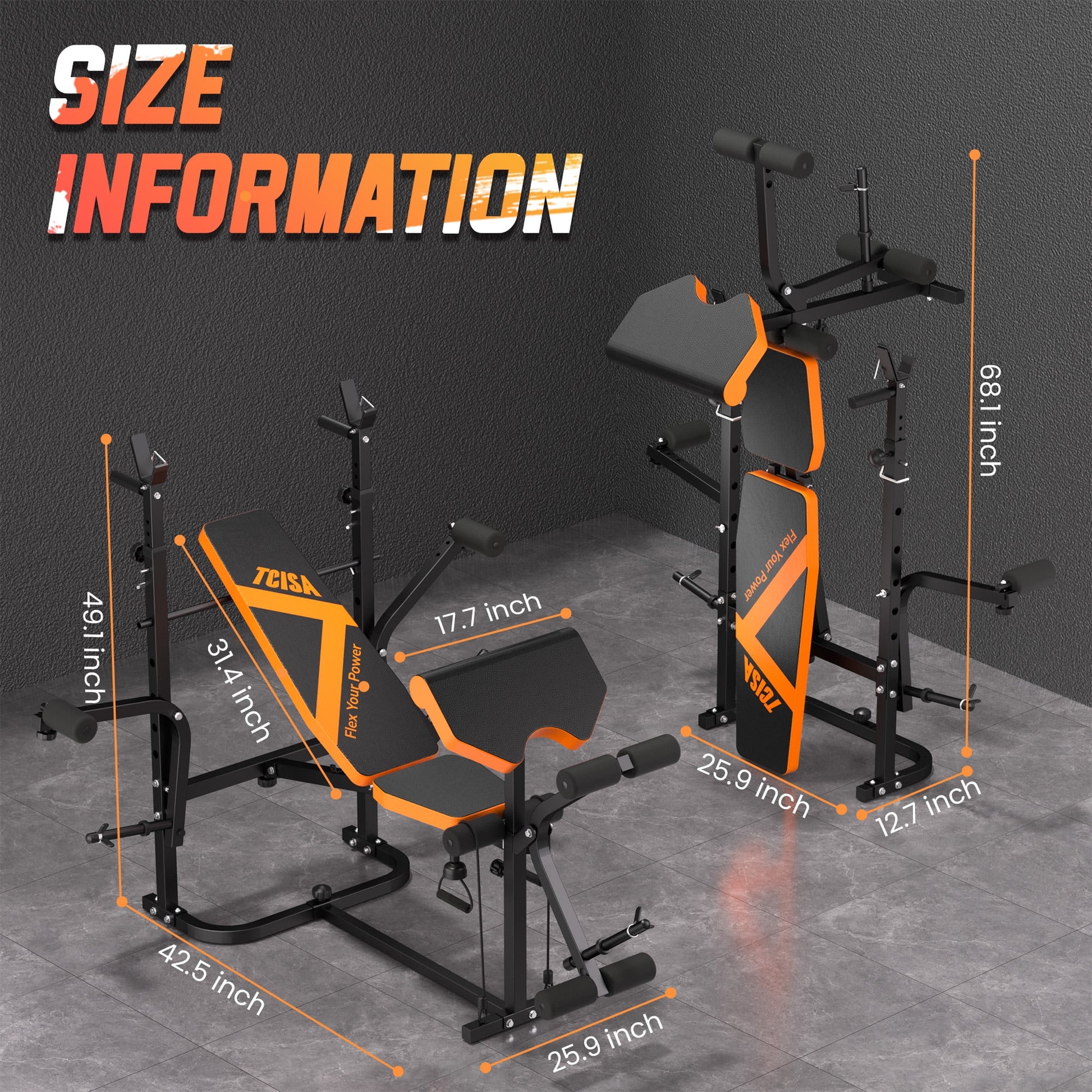 Weight Bench,Multi-Function Strength Training Bench Press Exercise Equipment, 6 in 1 Adjustable Weight Bench with Leg Extension,For Home Gym 600LBS