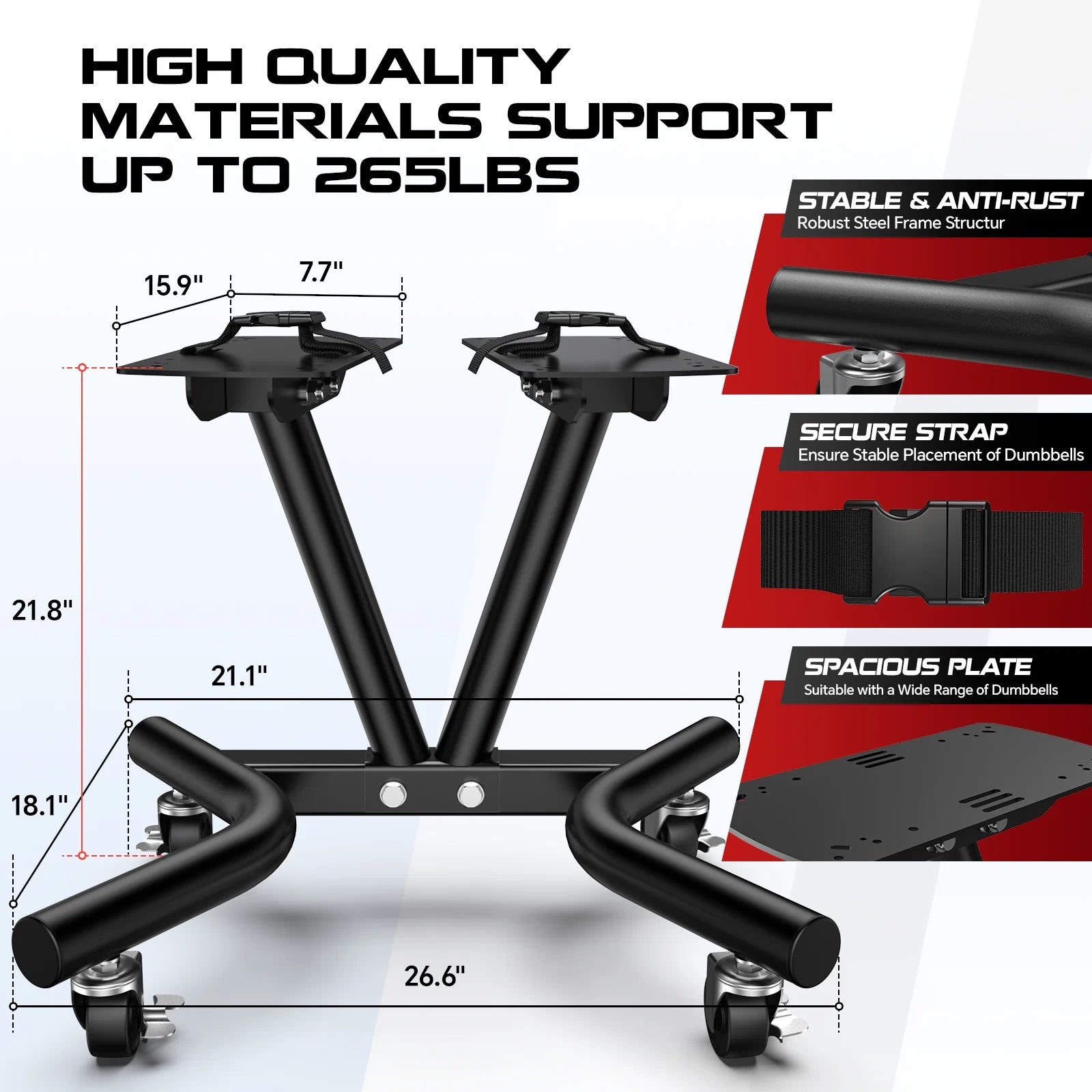 Dumbbell Rack Adjustable Dumbbell Stand with Lockable Wheels, Weight Rack with Safety Belt Dumbbell Storage Stand Holder for Home Gym