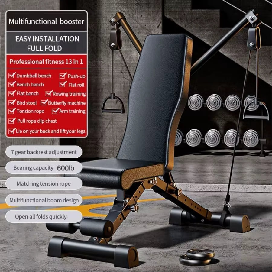 Adjustable Weight Bench for Home Gym Foldable Strength Training Bench Press with Resistance Bands 600Lb Capacity 7-Level Inclin