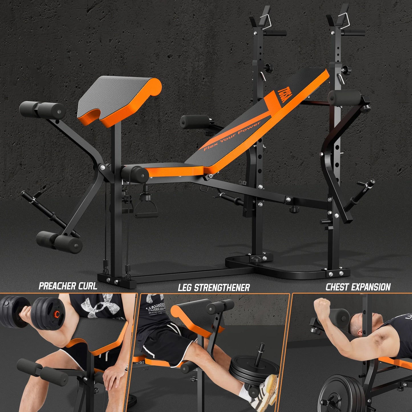 Weight Bench,Multi-Function Strength Training Bench Press Exercise Equipment, 6 in 1 Adjustable Weight Bench with Leg Extension,For Home Gym 600LBS