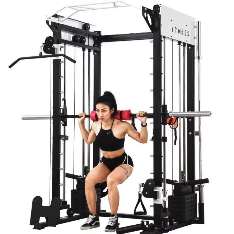 Ytyincommercial Use Gym Multi Function Smith Machine Power Rack Cable Crossover Trainer Stainless Steel Chest Back Triceps