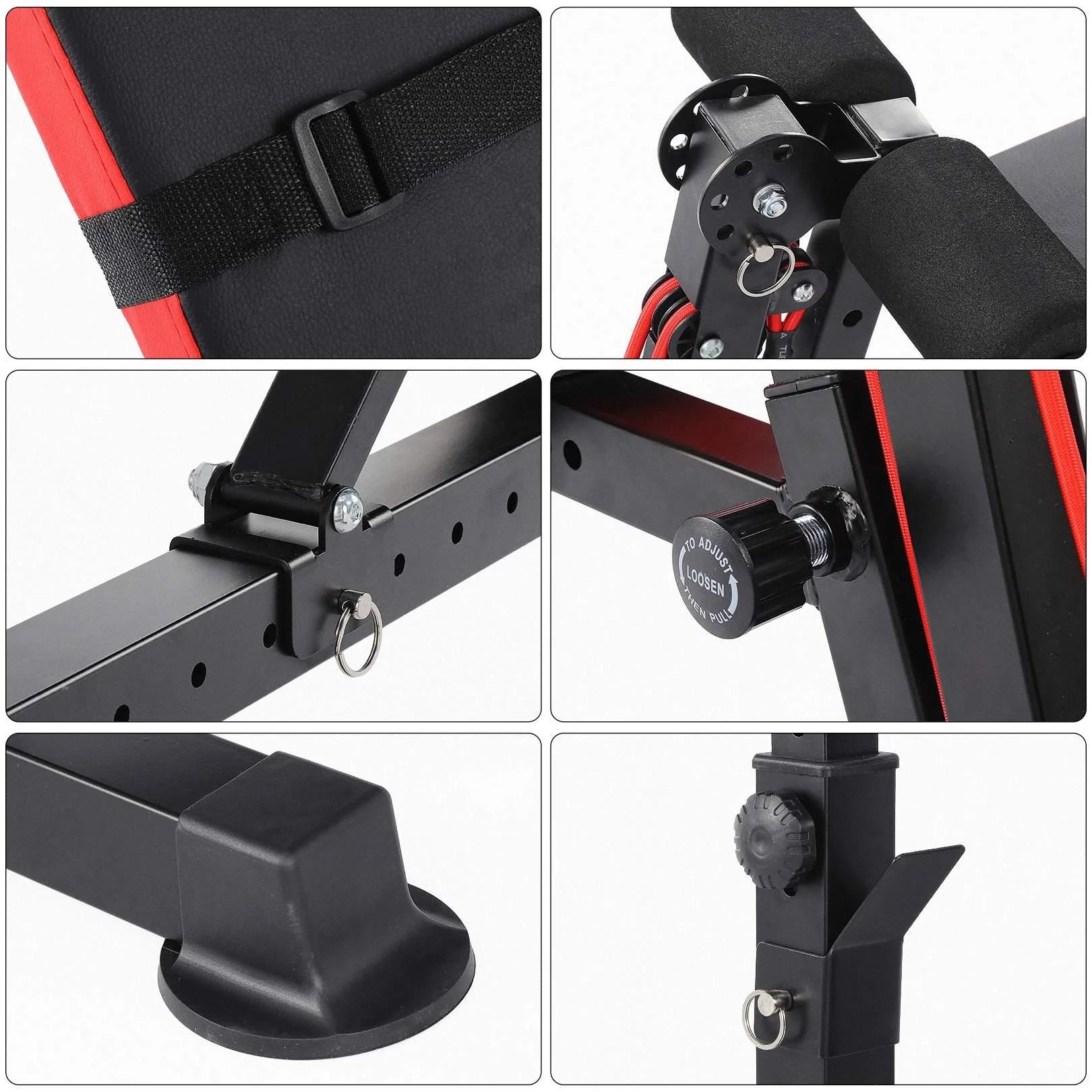 6-In-1 Adjustable Weight Bench Set Bench Press with Squat Barbell Rack/Removable Foot Catch/Rowing Set Ideal for Incline, Flat, Decline, and Sit up Full Body Exercise Equipment