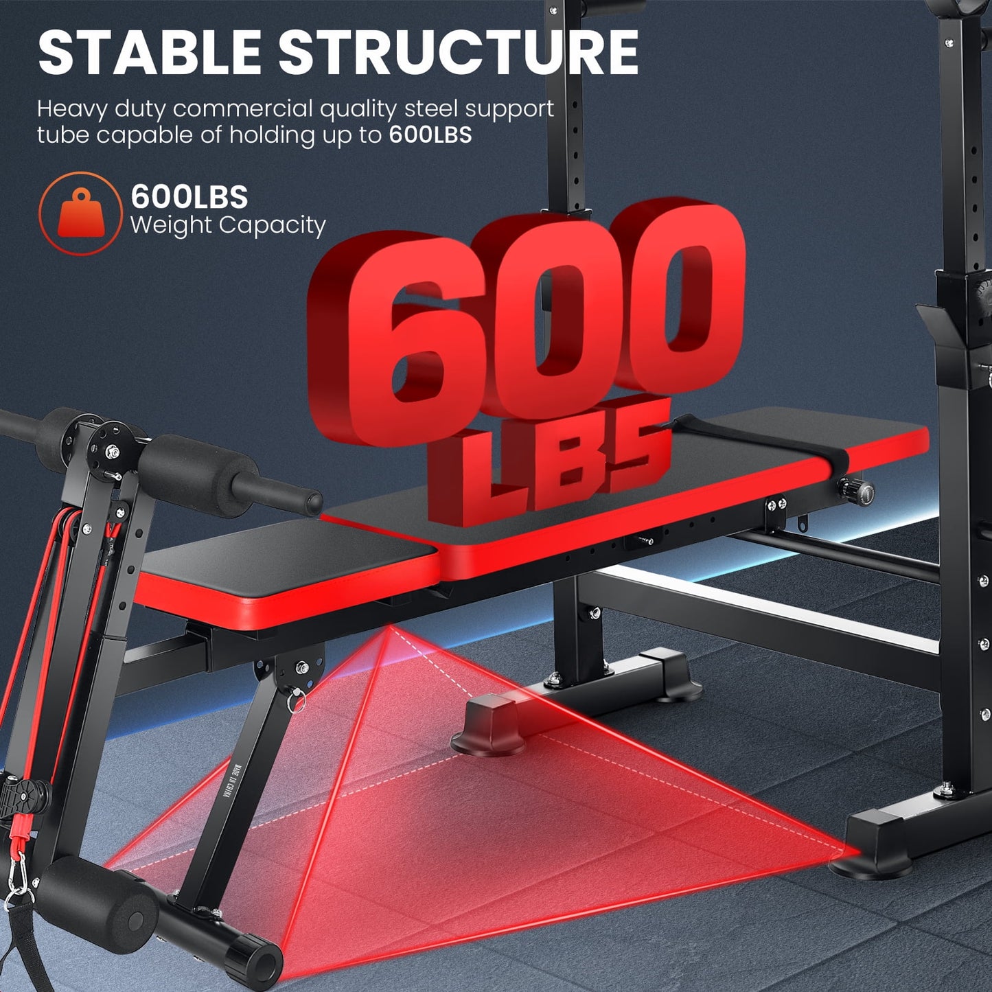 6-In-1 Adjustable Weight Bench Set Bench Press with Squat Barbell Rack/Removable Foot Catch/Rowing Set Ideal for Incline, Flat, Decline, and Sit up Full Body Exercise Equipment