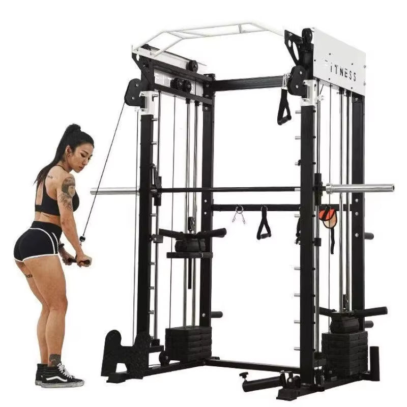 Ytyincommercial Use Gym Multi Function Smith Machine Power Rack Cable Crossover Trainer Stainless Steel Chest Back Triceps