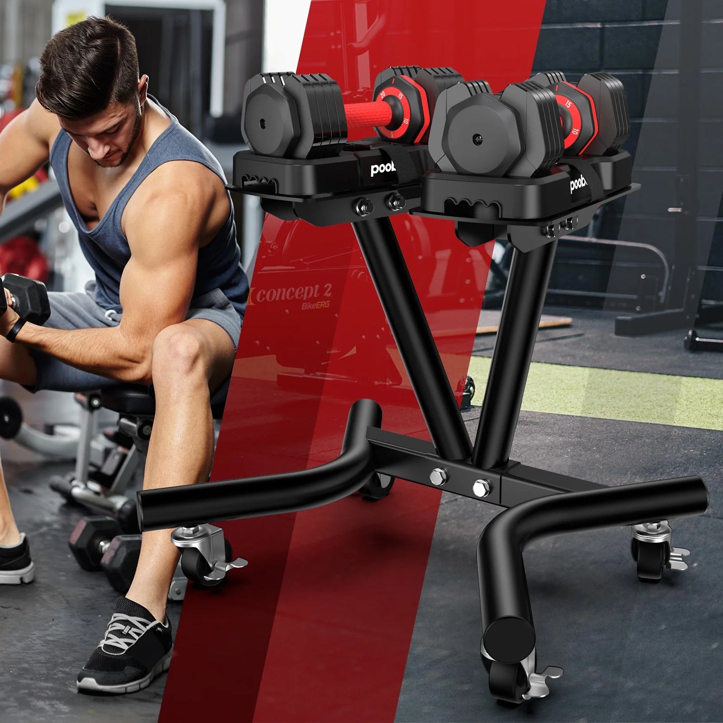 Dumbbell Rack Adjustable Dumbbell Stand with Lockable Wheels, Weight Rack with Safety Belt Dumbbell Storage Stand Holder for Home Gym